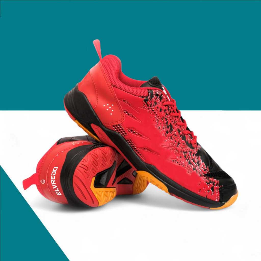 Sepatu Bulutangkis Pria Sport Olahraga Lari Badminton Warna Merah Putih Hitam