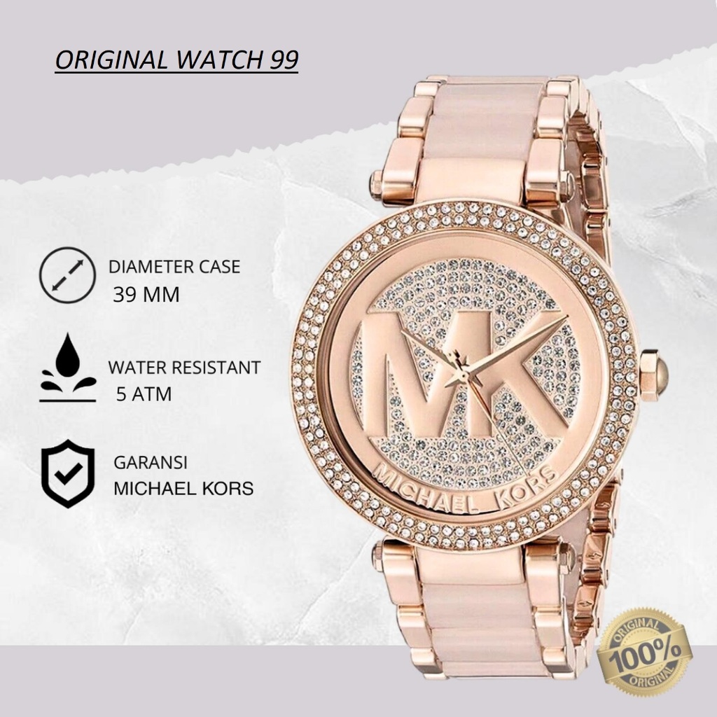 100% ORIGINAL Jam Tangan Wanita Michael Kors MK6176 Parker Rose Gold Crystal Pave Women Stainless St