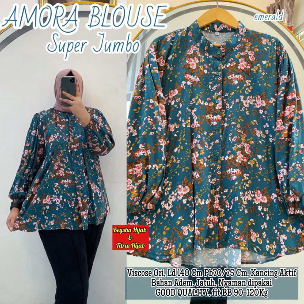 Blouse wanita super jumbo LD 110 140 bahan viscose premium motif bunga atasan/kemeja jumbo size fit 