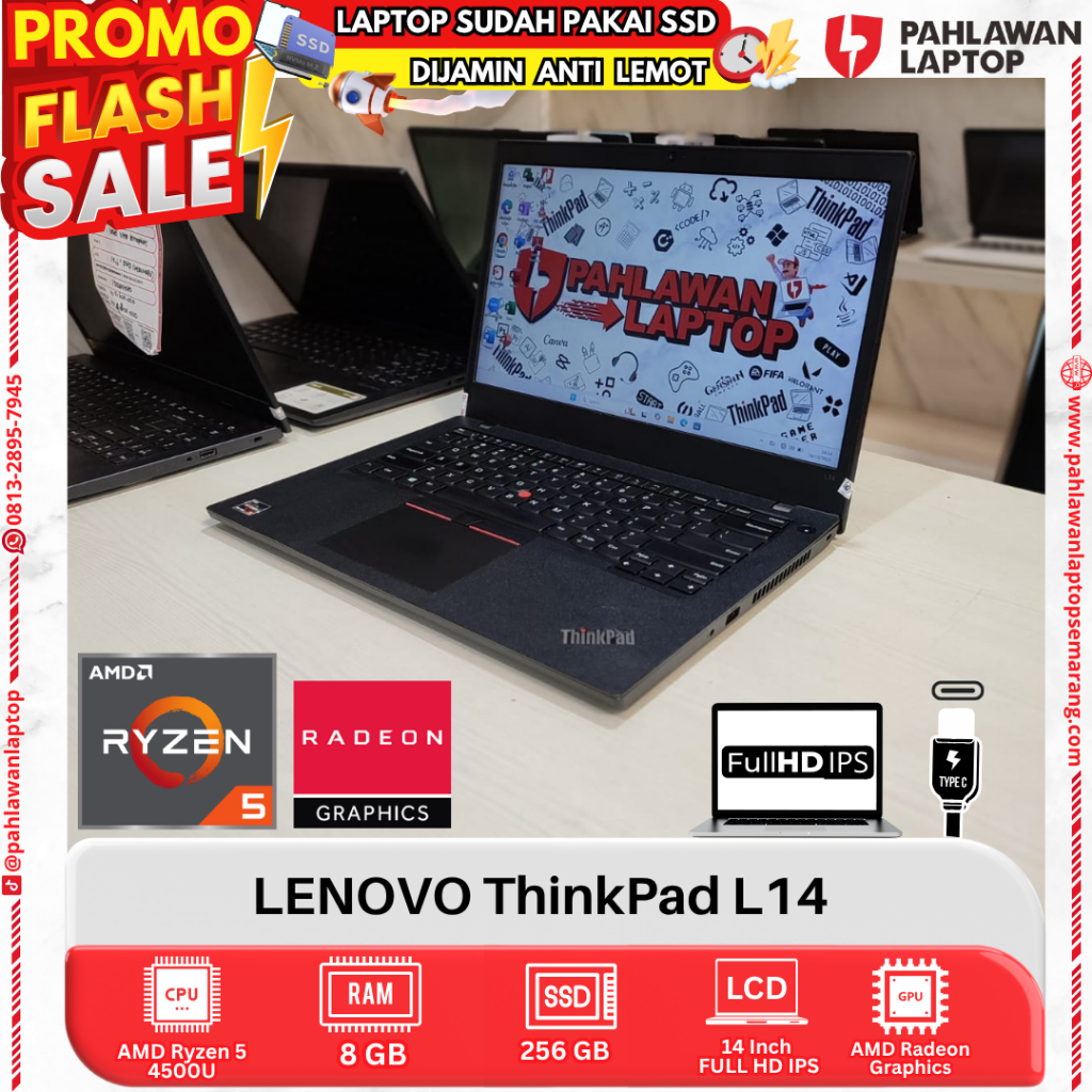 LAPTOP LENOVO ThinkPad L14 AMD Ryzen 5 RAM 8GB SSD 256GB
