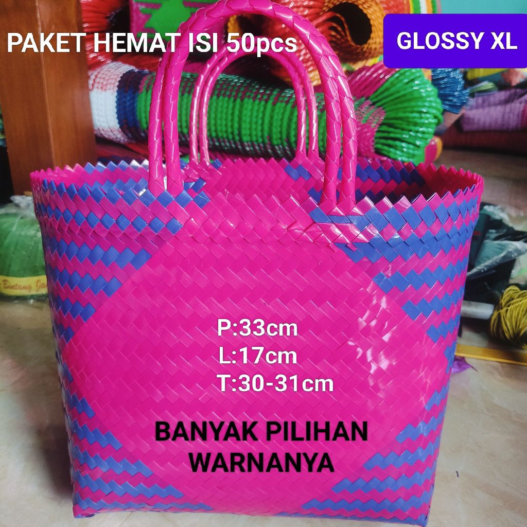 Paket Hemat 50pcs Tas Anyaman Plastik Jumbo Kaca / Tas jinjing / Keranjang belanja / Tas untuk wadah