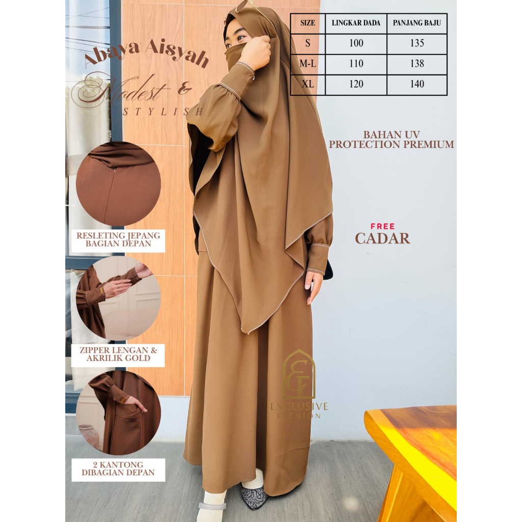 Abaya anti UV Aisyah Premium | Bahan Sabrina antiUV – Gamis Syar’i Elegan & Nyaman Free Cadar