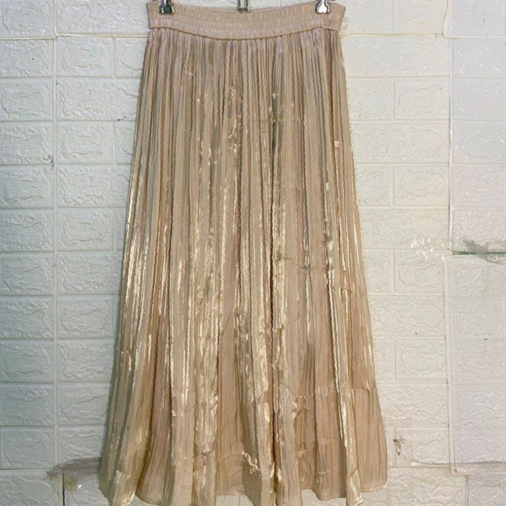 Rok Panjang Long Skirt Pleated Plisket Cream