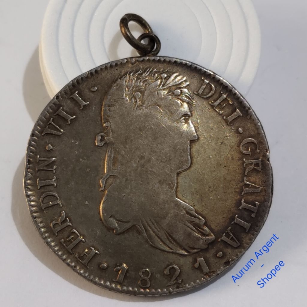 RR.1-- 1 PC LIONTIN KOIN PERAK KUNO ASLI 8 REALES FERDIN VII TH 1821.  -- SILVER COIN --