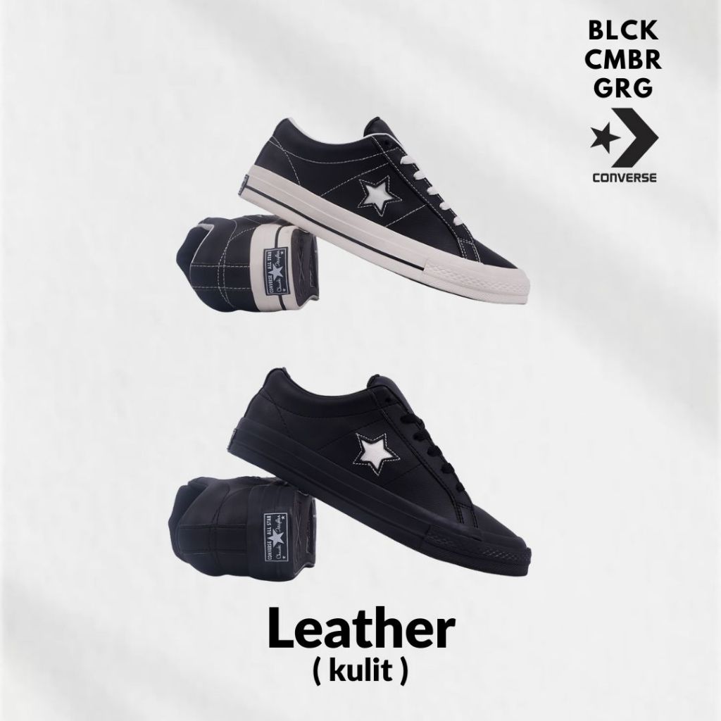 (BCG) Sepatu Converse One Star Kulit Leather Hitam Putih Full Hitam Pria Wanita