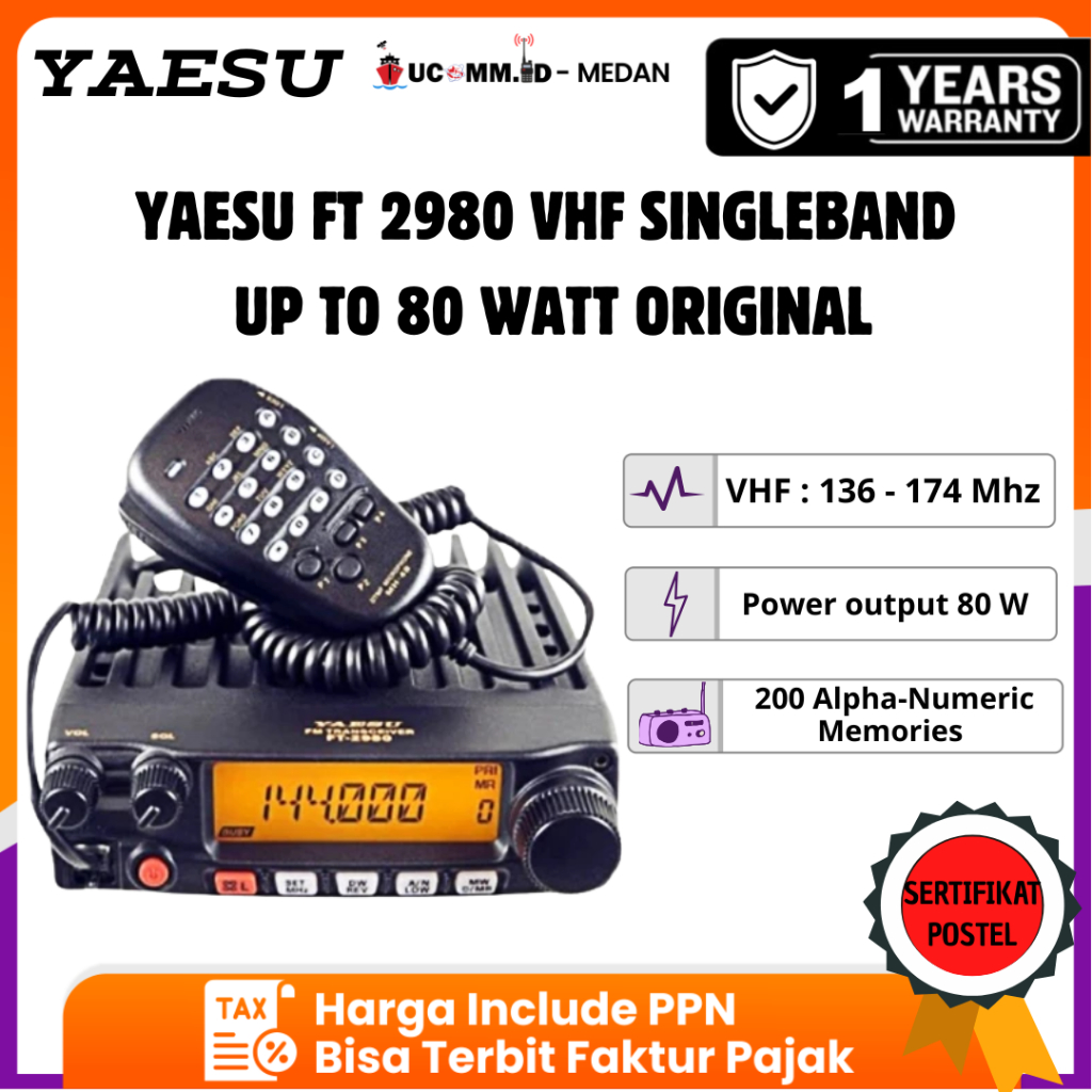 YAESU Ft 2980 Vhf 80 Watt Ft2980 Ft-2980 Radio Rig Yaesu FT 2980 Up To 80W Original Garansi