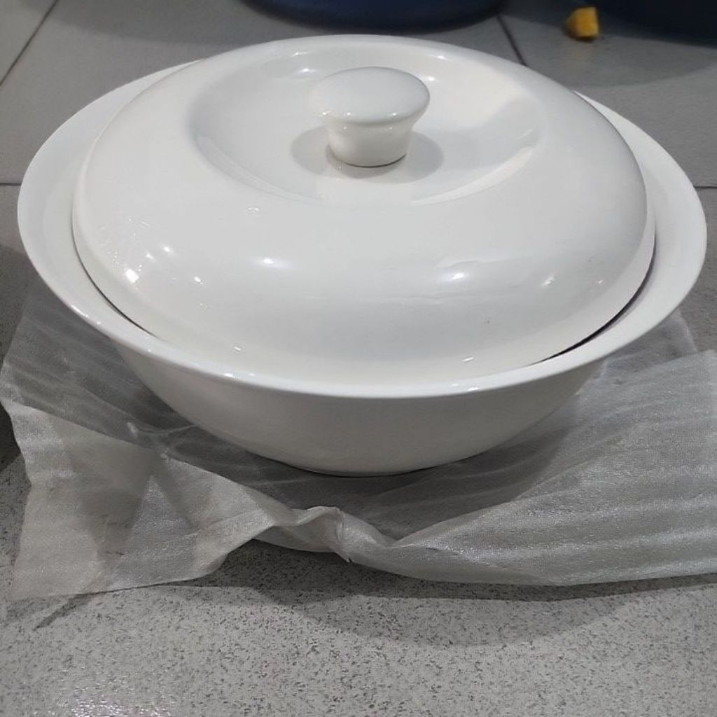 basi tutup keramik putih ivory polos mangkok tutup keramik 9,5inch wadah saji keramik mangkok esteti