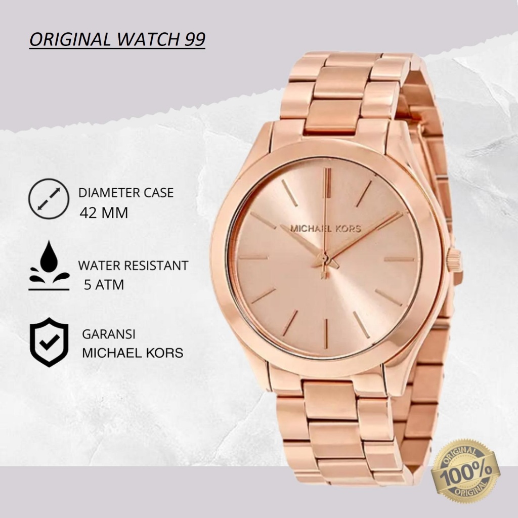 100% ORIGINAL Jam Tangan Wanita Michael Kors MK3197 Runway Rose Gold Stainless Steel Mewah