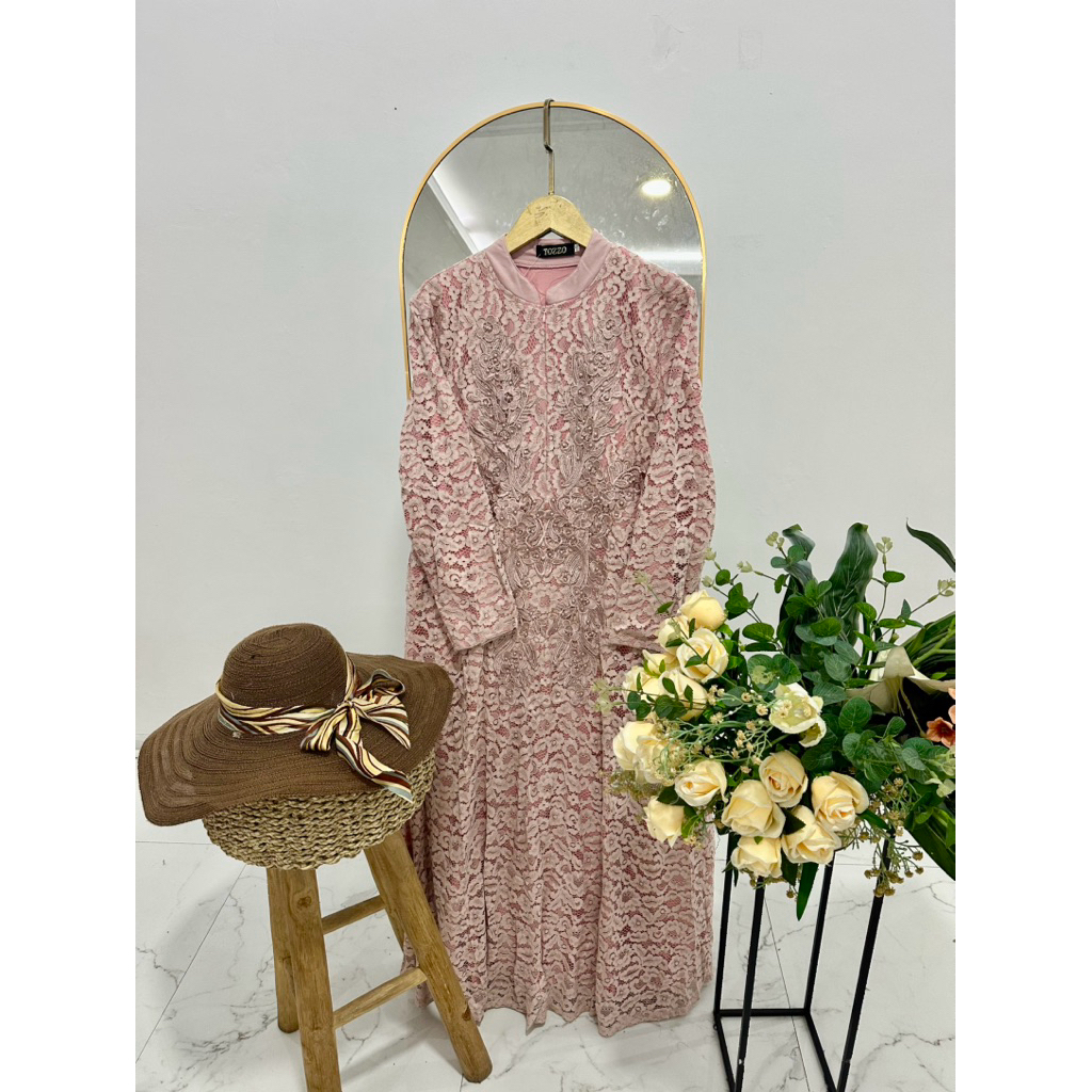 Angelina gamis brukat tozzo warna dusty kode 546