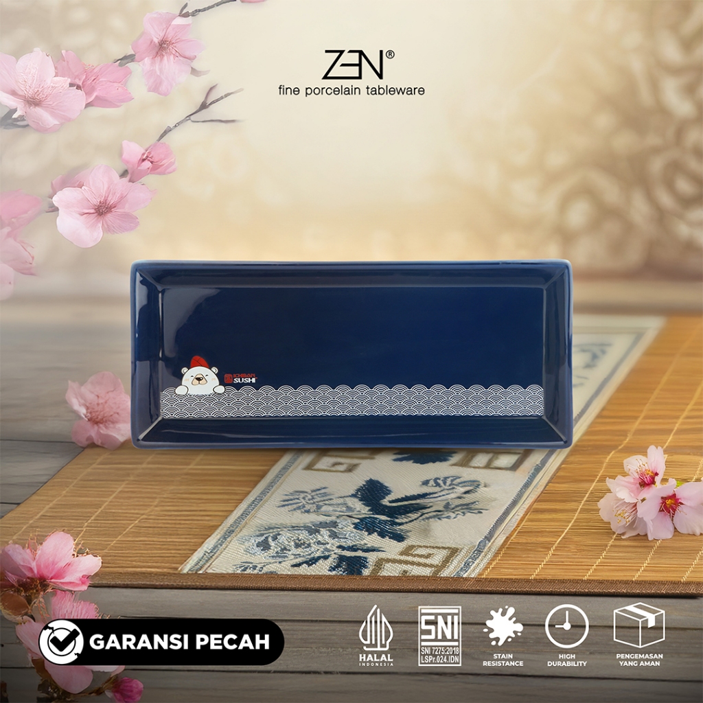ZEN Piring Saji Kotak Piring Kotak Panjang Japanese Premium Long Tray Blue Teal/Navy