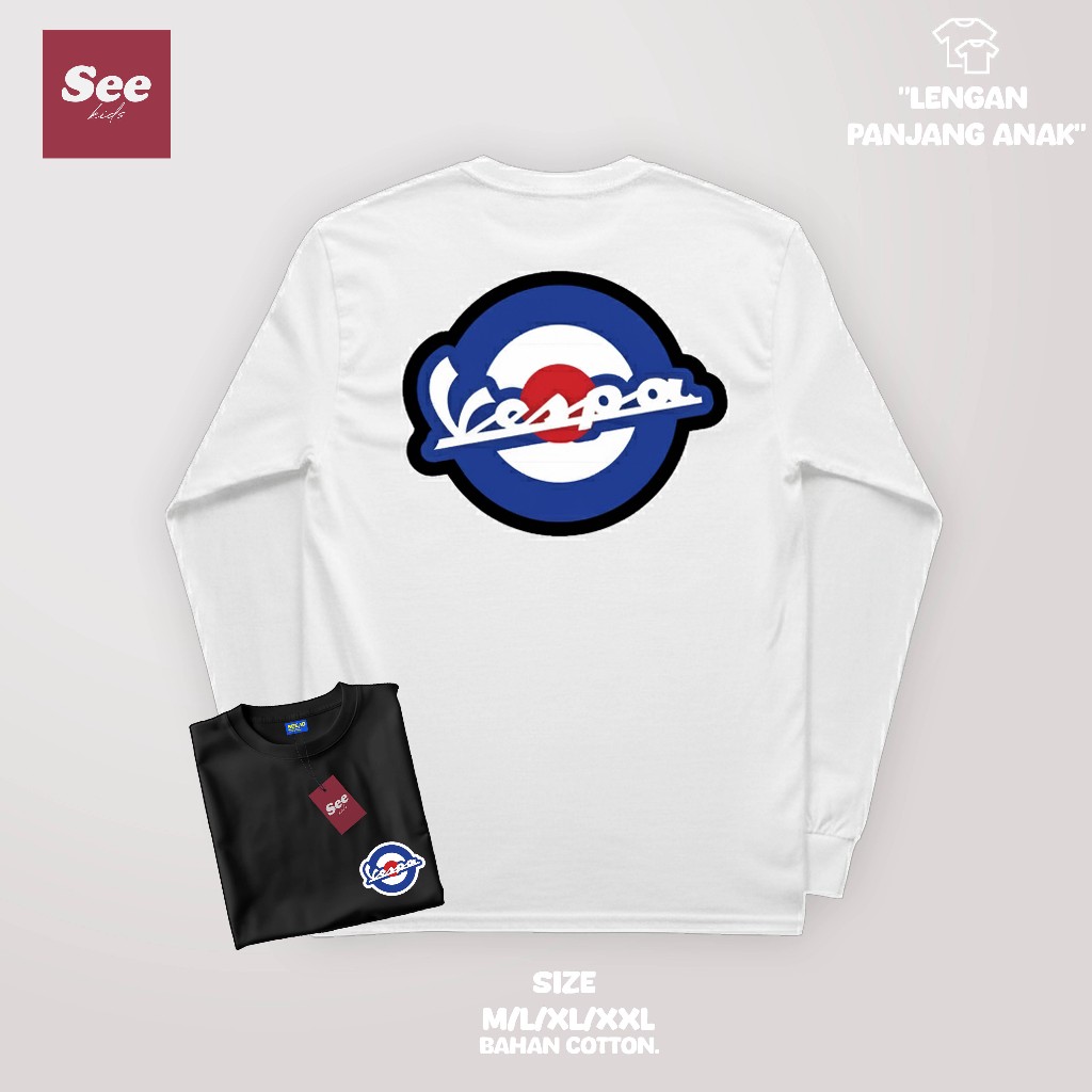 Kaos Vespa Anak Tangan Panjang Motif | Baju Touring Vespa Kids