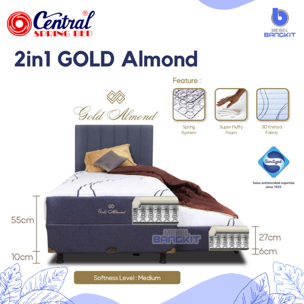 Springbed Set Gold Almond 2 in 1 sorong Central Spring bed Kasur anak 2in1 tingkat Matras anti mikro