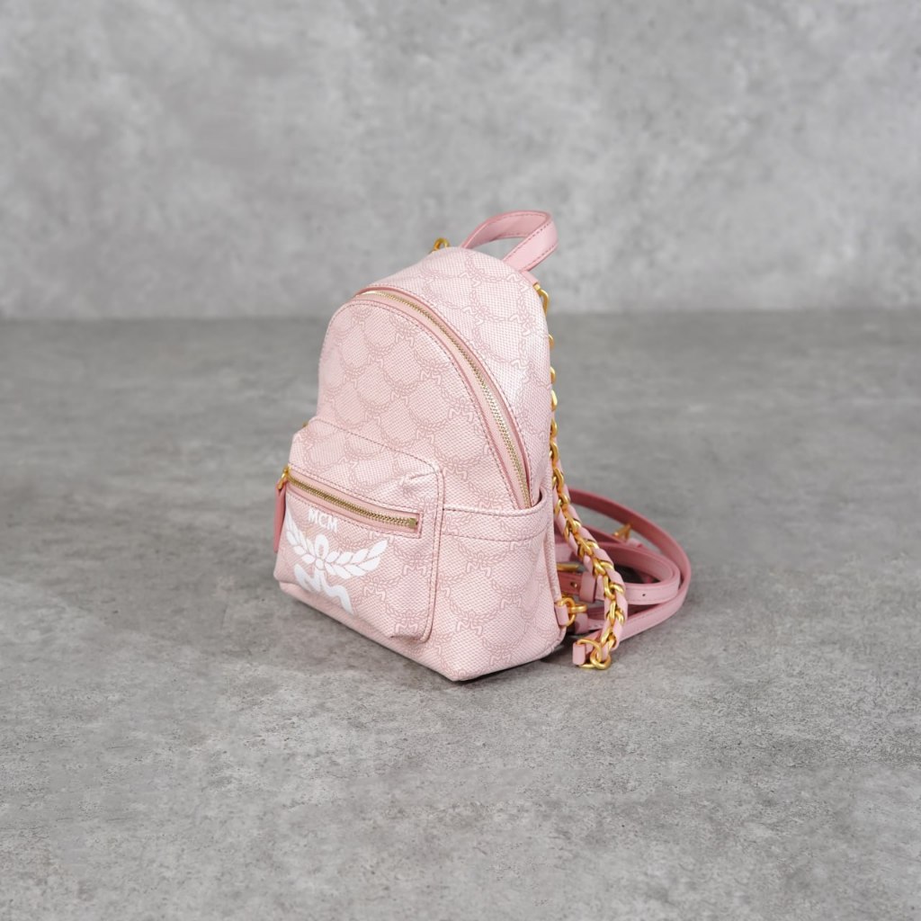 Tas MCM VISETOS WHITE PINK BEBEBOO BACKPACK 100% ORIGINAL