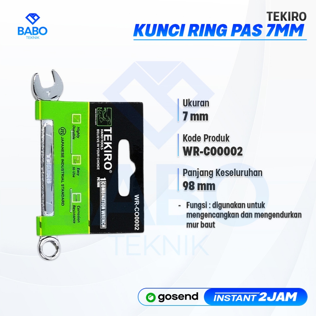 TEKIRO KUNCI RING PAS 7 MM /KUNCI RING PAS / TOOLS KUNCI RINGPAS 7MM TEKIRO COMBINATION WRENCH