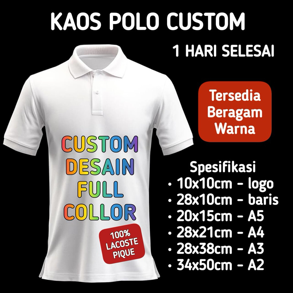 KAOS CUSTOM POLO SATUAN DESAIN SENDIRI / KAOS POLO SABLON CUSTOM / KAOS POLO DESAIN BEBAS SATUAN CUS