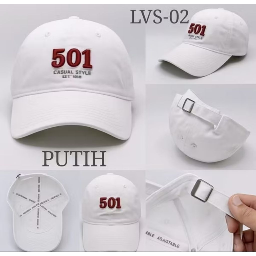 Topi Baseball Pria Wanita Bordir 501 Style Kasual Unisex Putih | Topi Fashion Simple Kekinian