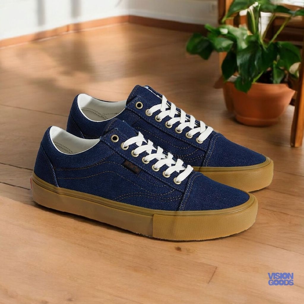 Sepatu Pria Wanita Vans Old Skool PRO Skateboarding Gum Denim