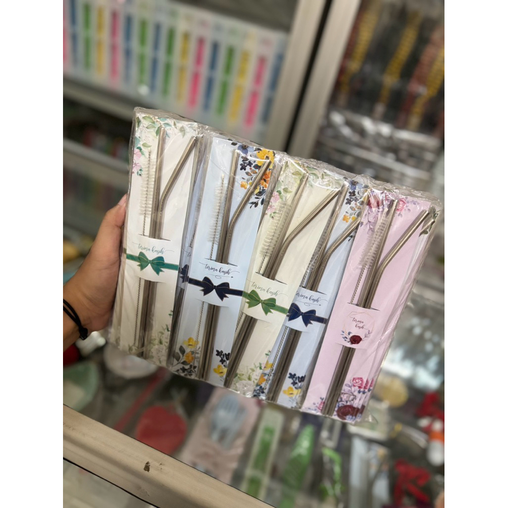 Sedotan stainless set isi 3 / Souvenir pernikahan