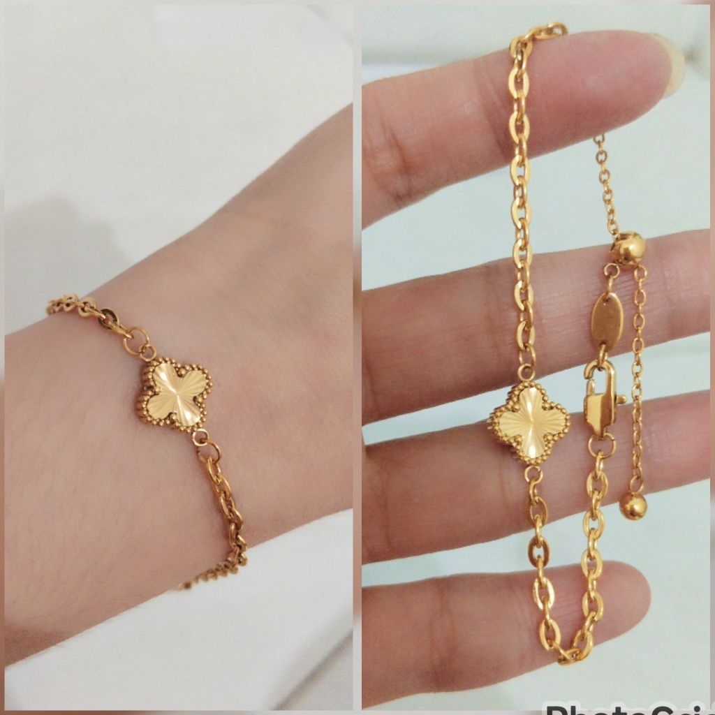 G3 Gelang kait lobster plus serut bunga emas cap 750/17k titanium asli