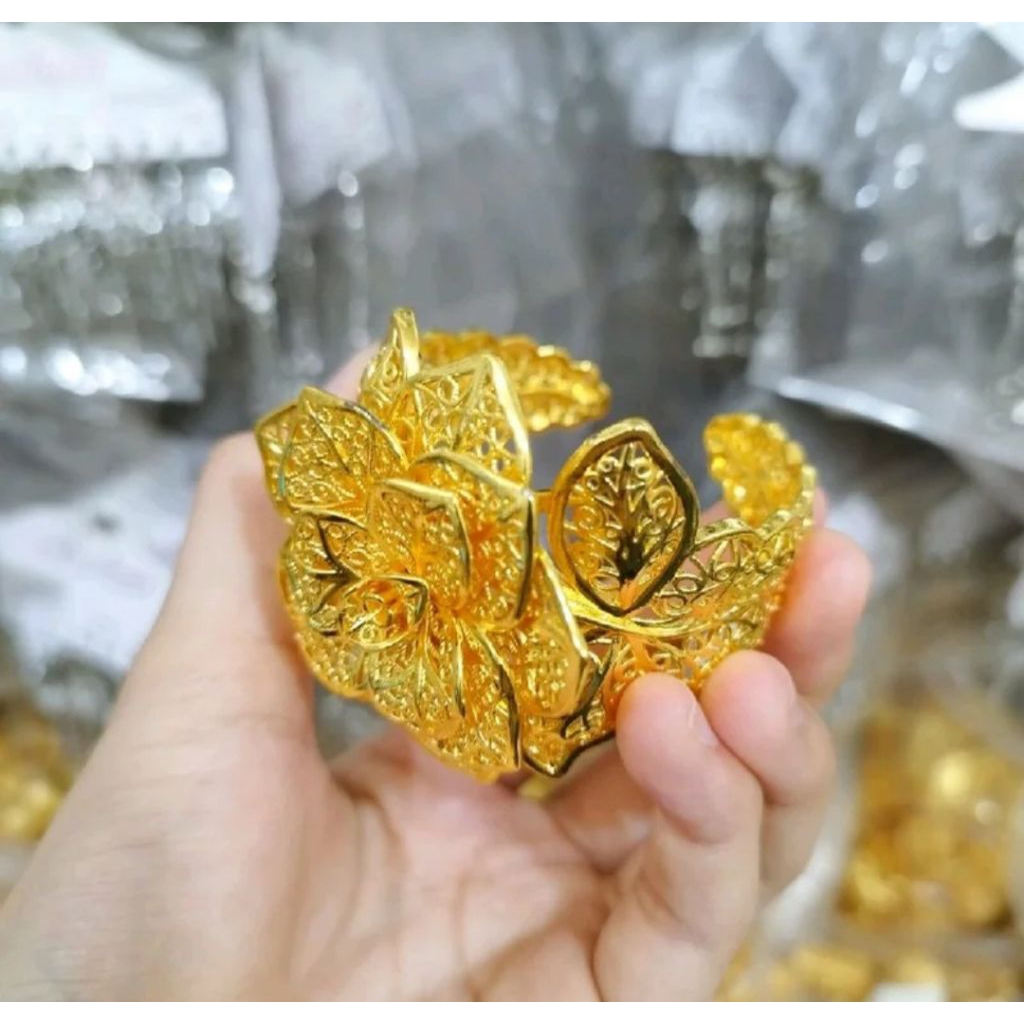 GELANG BANGLE BUNGA KENDARI LAPIS EMAS 24K