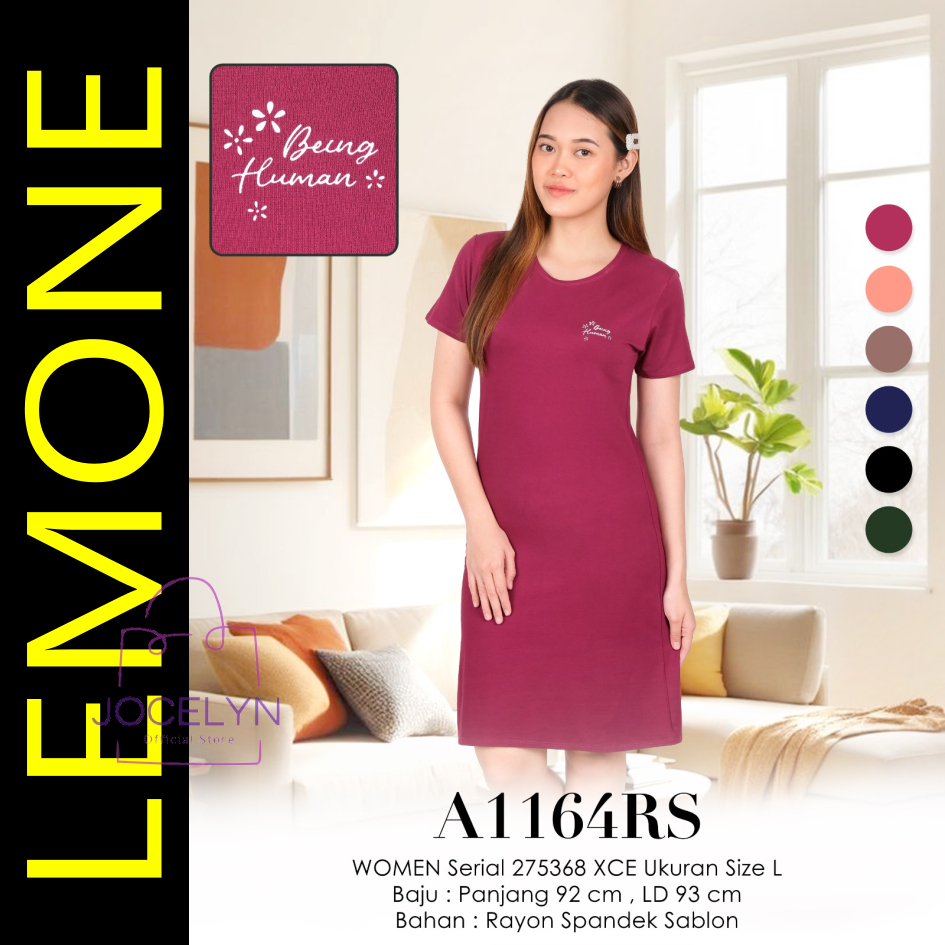 LEMONE Rayon Spandek 1164RS Mini Dress Daster Size L Babydoll Lengan Pendek polos sablon halus tebal