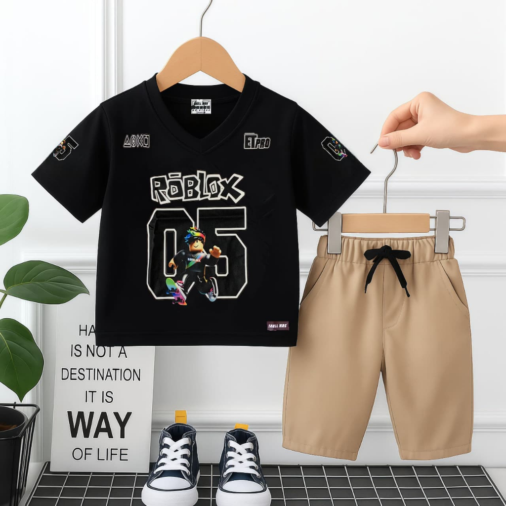 Setelan Anak Laki-Laki Roblok 05 Baju Bahan Dryfit Celana Pendek Casual 1-6 Tahun