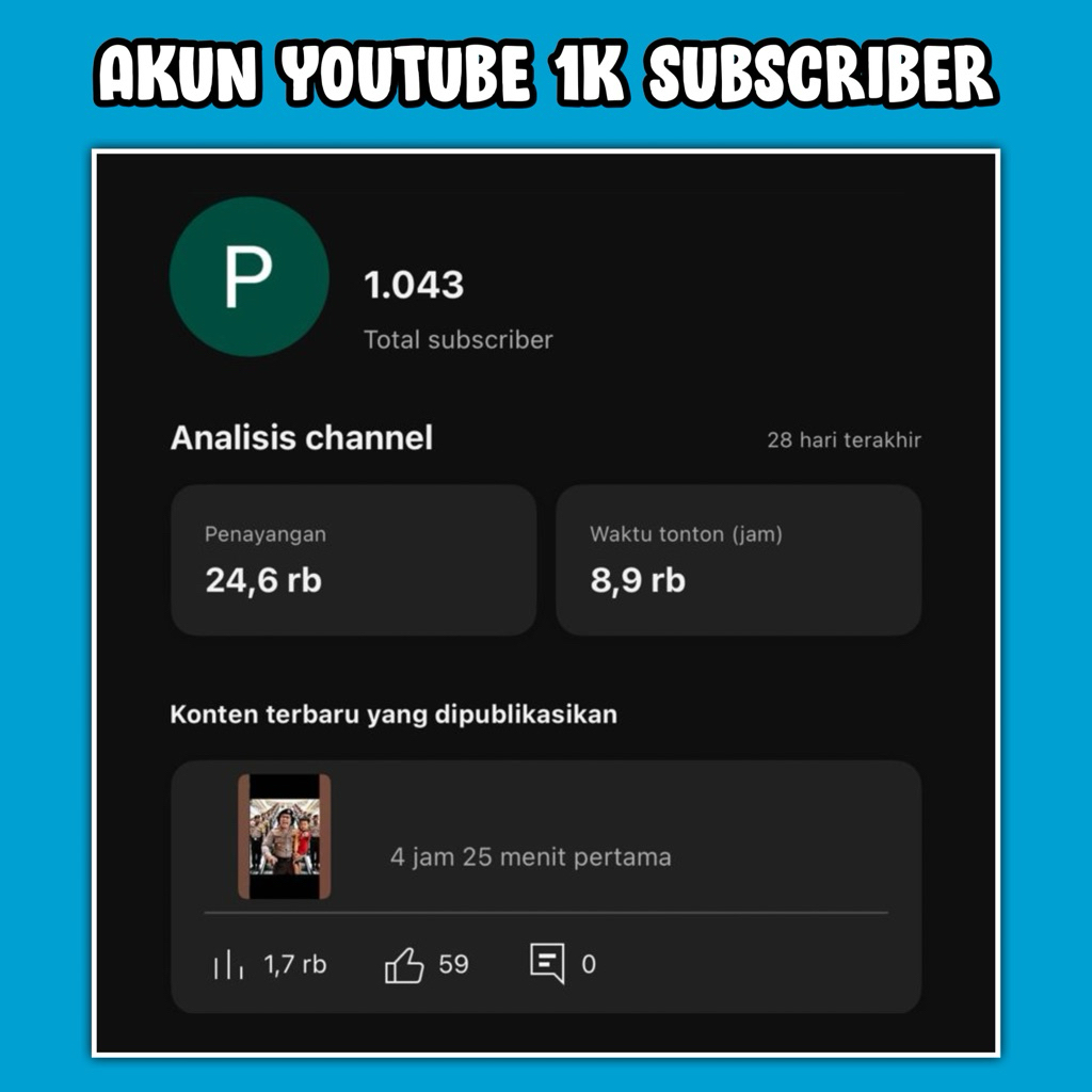 READY Akun Youtube 1K Subscriber Cocok Untuk Monetisasi