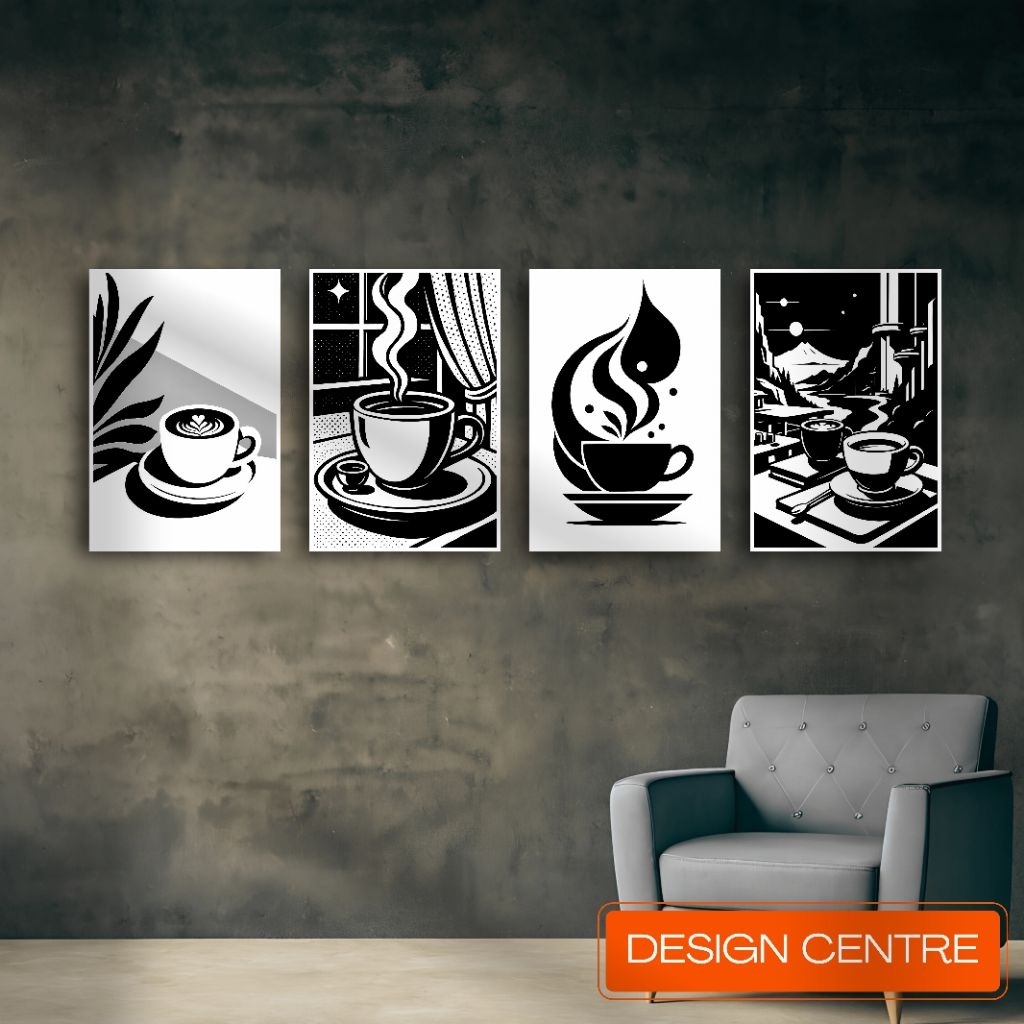 SET56 Hiasan dinding walldecor poster MDF Poster Lukisan Kopi Hitam Putih