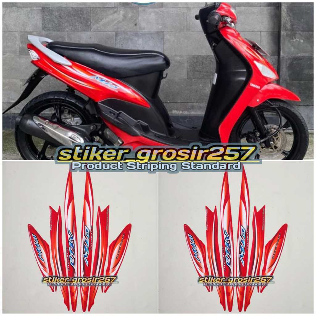 STIKER STRIPING LES LIS BODY YAMAHA MIO SPORTY TAHUN 2007 MERAH STANDAR