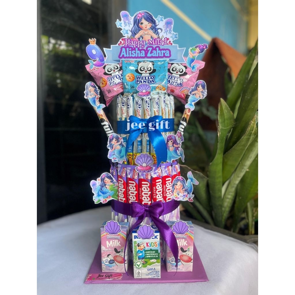 Tower snack karakter Mermaid/snack tower/hadiah ultah/kado/snack cake