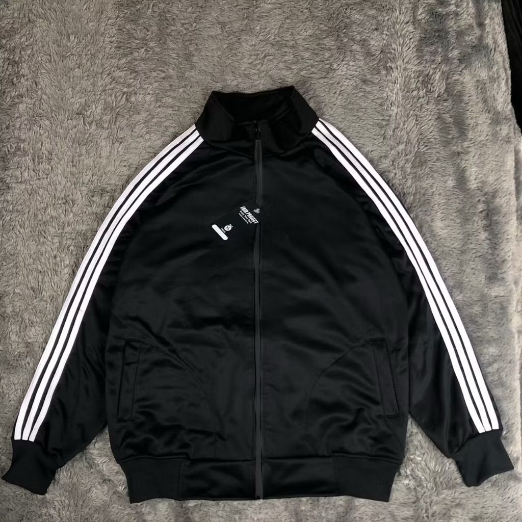 Tracktop Hitam Polos - Jaket Casual Hooligans Garis List Putih Bahan Tebal