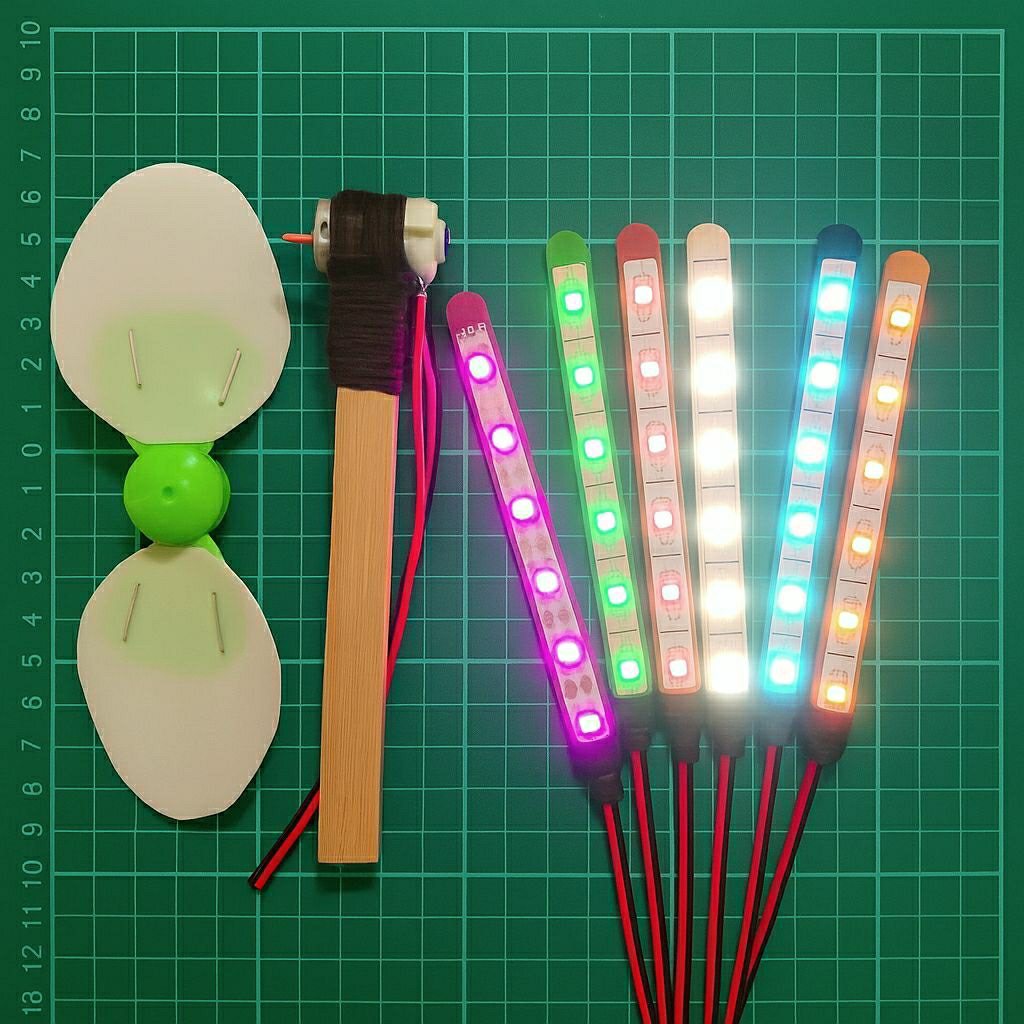 Set dinamo baling-baling dan lampu stik untuk layangan/praktikum/DIY