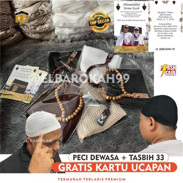 ELBAROKAH99 ELBAROKAH99 Peci Rajut Dewasa Original Turki Asli Katun Elastis Peci Putih