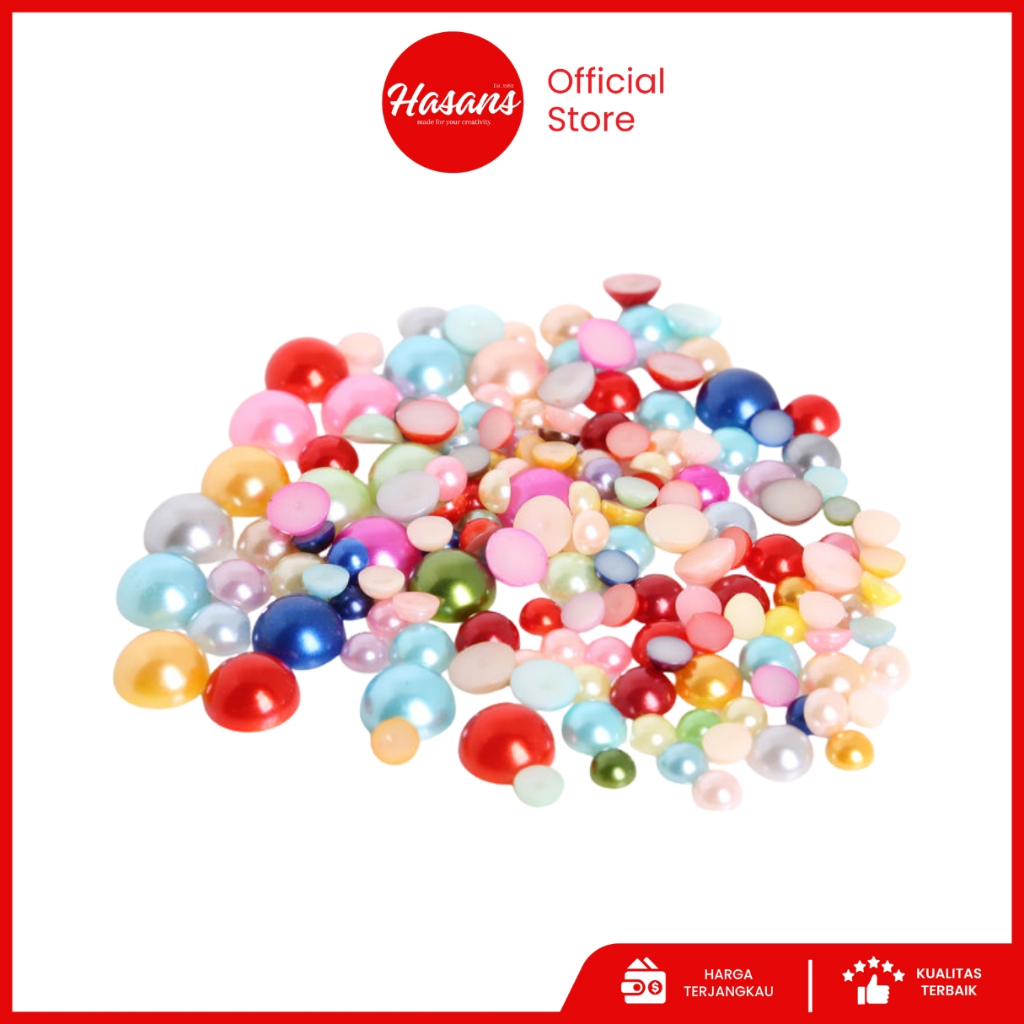 Hasans / Manik Akrilik Bentuk Setengah Lingkaran Tanpa Lubang Warna Warni / Manik Tanpa Lubang Seten