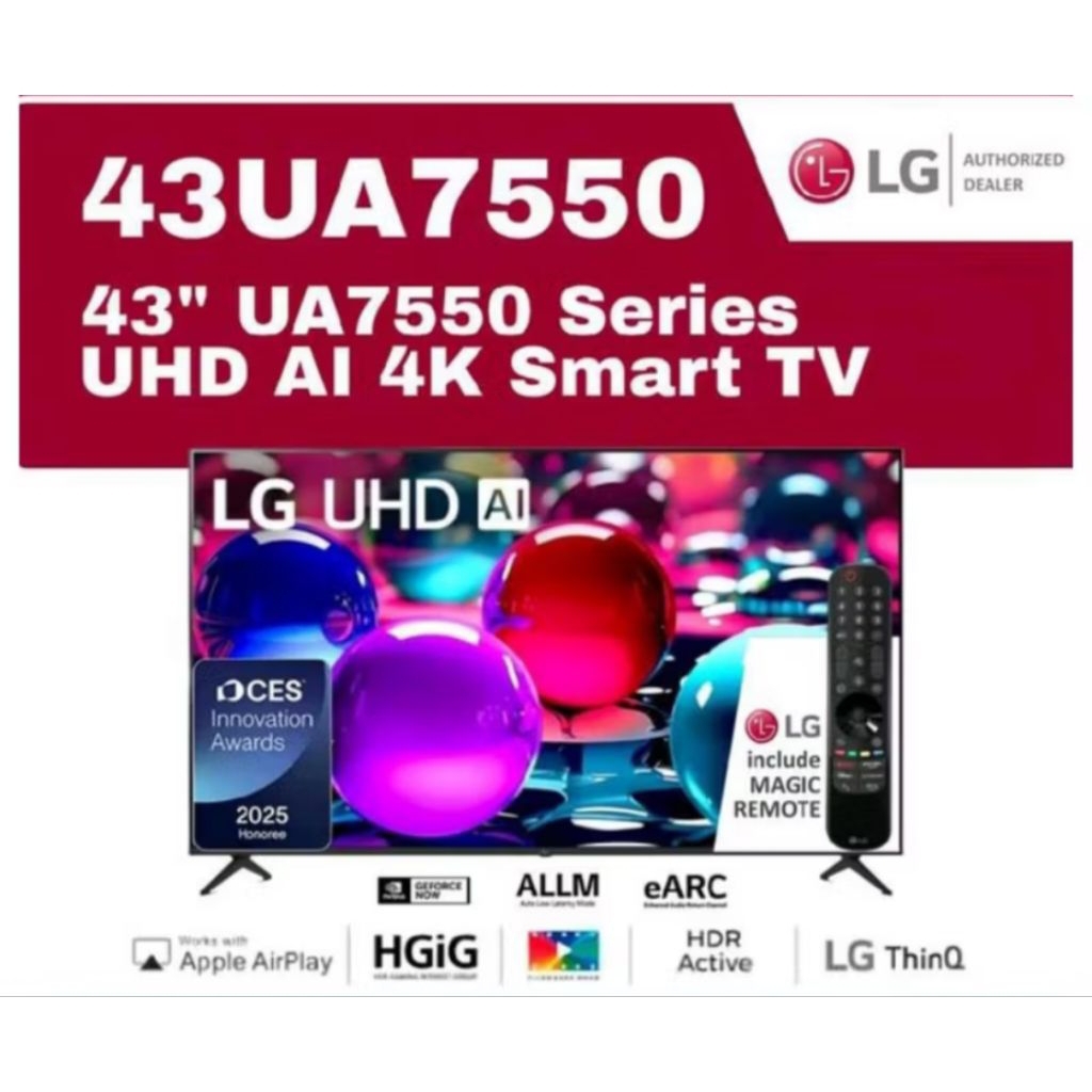 Smart tv 43 inci LG with Magic Remote uhd ai ua7550 4k 43ua7550 hdr10 pro alpha 7 ai processor gen8 
