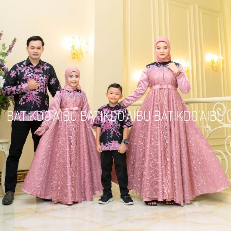 Sakura Couple Keluarga - Couple Keluarga Sakura Set Couple Brukat Mutiara Batik Gamis Syari Terbaru