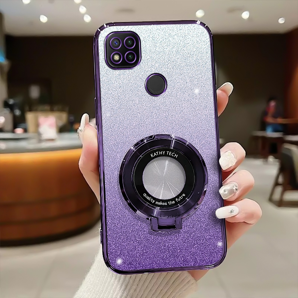 Soft Case Xiaomi Redmi 9C Casing Luxury Glitter Plating Ring Magnetic Holder