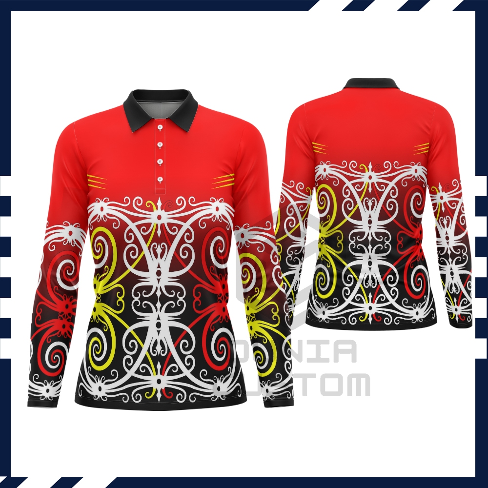 Kaos Wanita Batik Dayak Custom Nama || Kaos Polo Batik Dryfit Fullprint || Baju Batik Dayak Kalimant