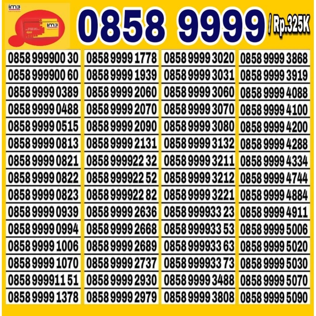 Nomor Cantik Indosat IM3 4G Lte 9999 / O858 9999 abab