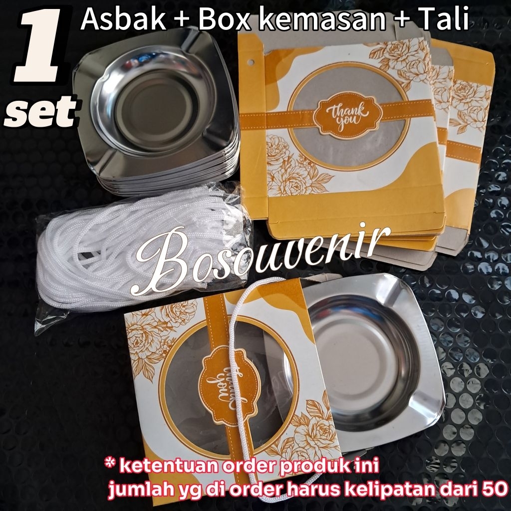 Souvenir Asbak stenlis Segi4 dan bok kemasan (lembaran)