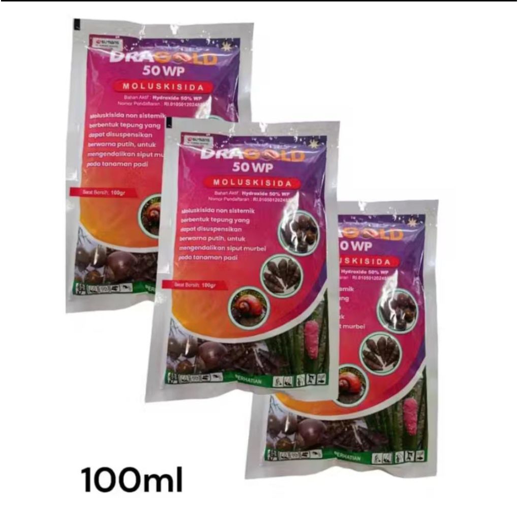 DRAGOLD 50WP 100GR Moluskisida Hydroxide 50% Mengendalikan siput murbei atau keong sawah