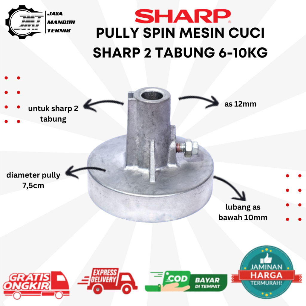 PULLY MOTOR DINAMO SPIN PENGERING SHARP 12MM - 10MM | PULI / PULEY TIANG AS SAMBUNGAN KE TABUNG