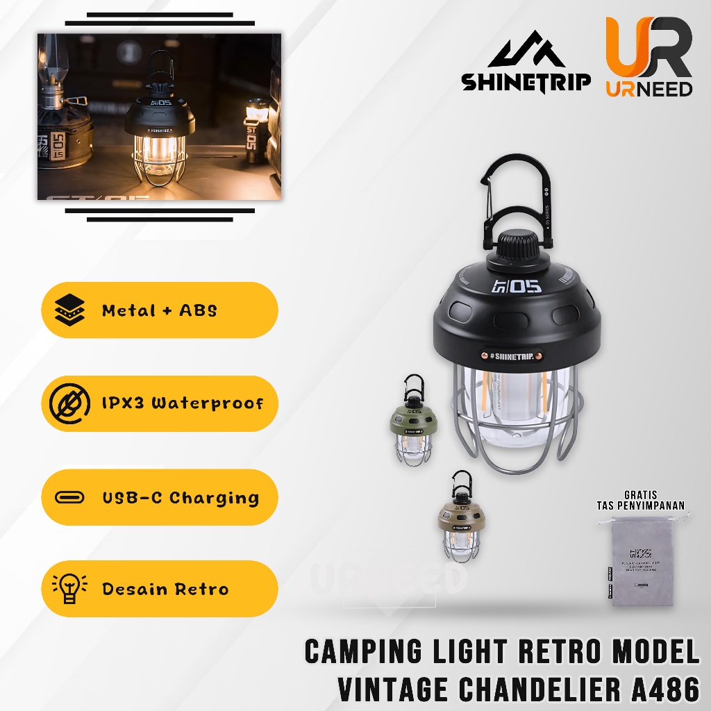 SHINETRIP Series Nut Retro Chandelier A486 Lampu Berkemah Retro Vintage Type-C IPX3 Lampu Gantung LE