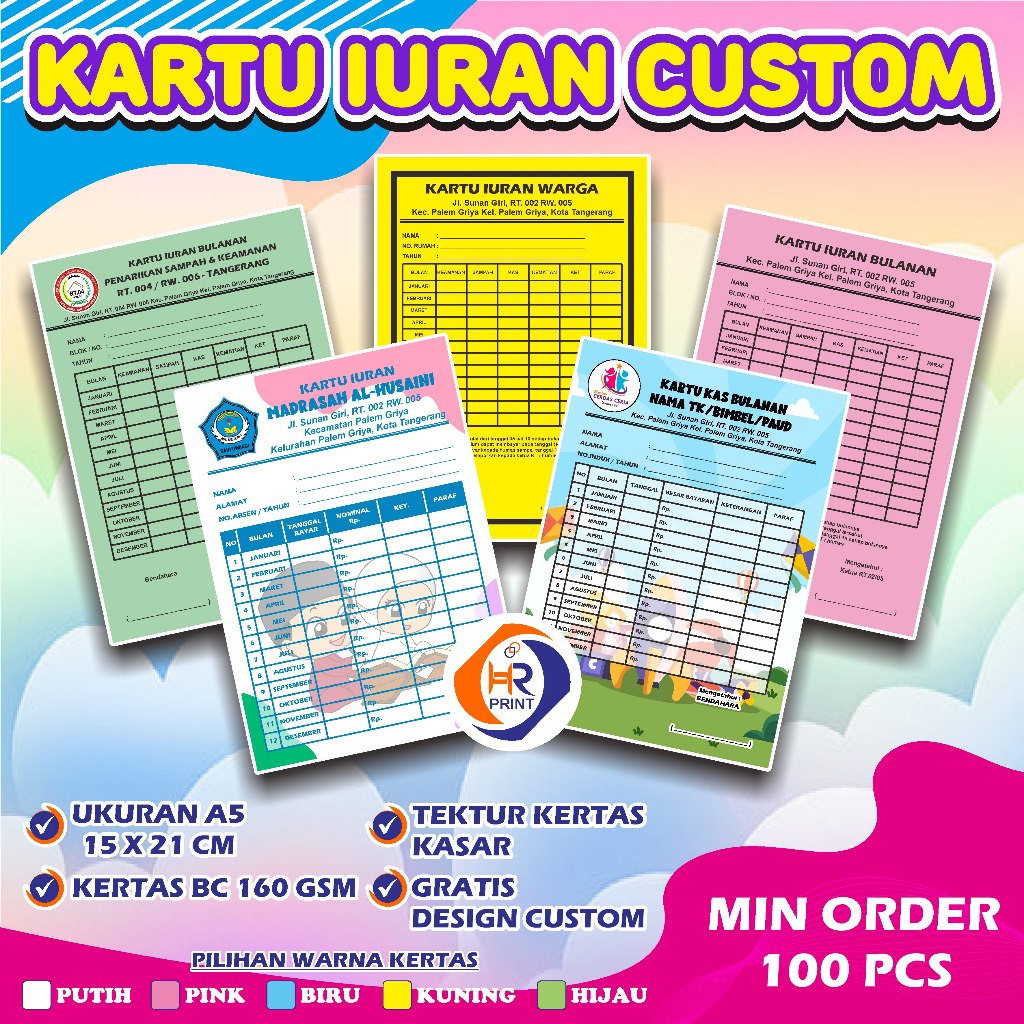 KARTU IURAN ( CUSTOM ) KARTU IURAN RT WARGA / KARTU SPP / KARTU INFAQ / KARTU BAYARAN LES SEKOLAH