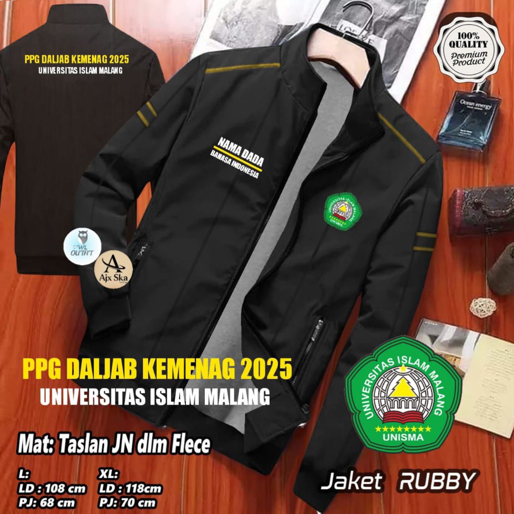 jaket PPG UNISMA BAHASA INDONESIA free nama dada pria wanita waterproof keren Bahan Taslan dalam Fle