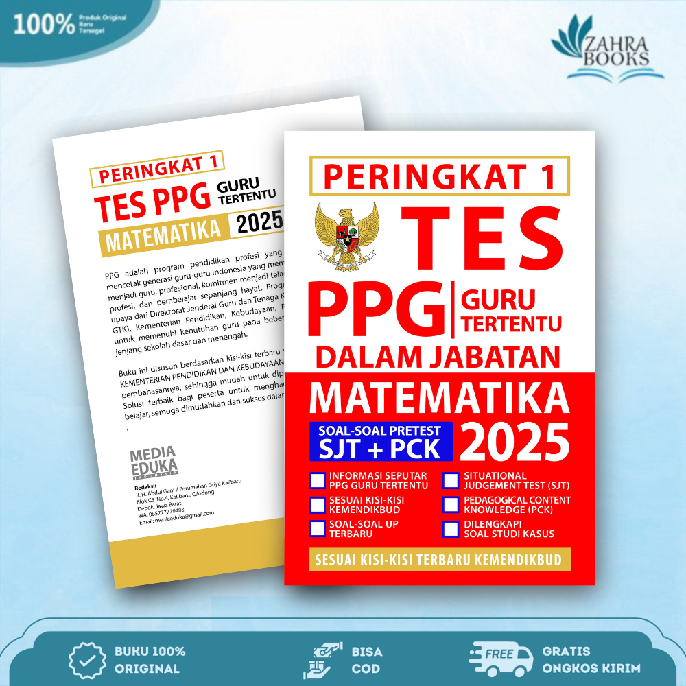 Buku Peringkat 1 TES PPG GURU TERTENTU Daljab GURU Matematika 2025 - Media Eduka