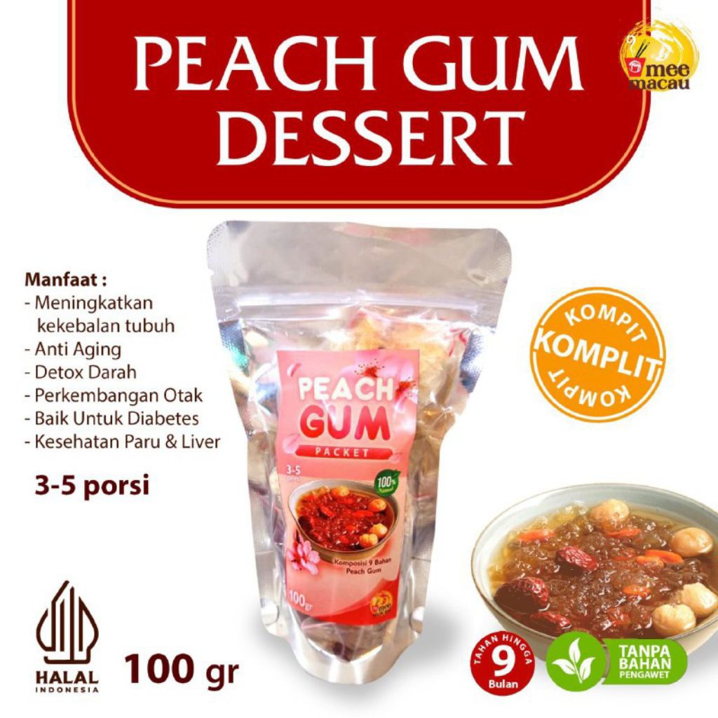 Peach Gum Paket / PEACHGUM Dessert Premium Super Lengkap Tao Jiao Minuman Collagen HALAL 100 Gram 3-