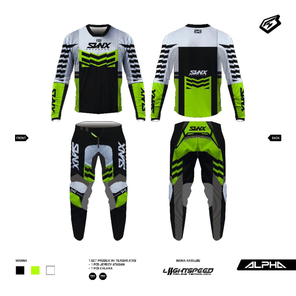 JERSEY SET CUSTOM SVNX MOTOCROSS APPAREL JERSEY MOTOCROSS JERSEY SET MOTOR TRAIL SVNX TYPE ALPHA LIG