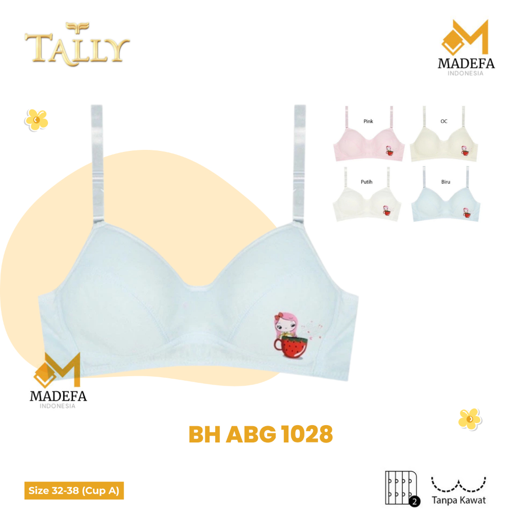 TALLY Bra Remaja Tanpa Kawat Busa Tipis Cup A Bra anak sekolahan