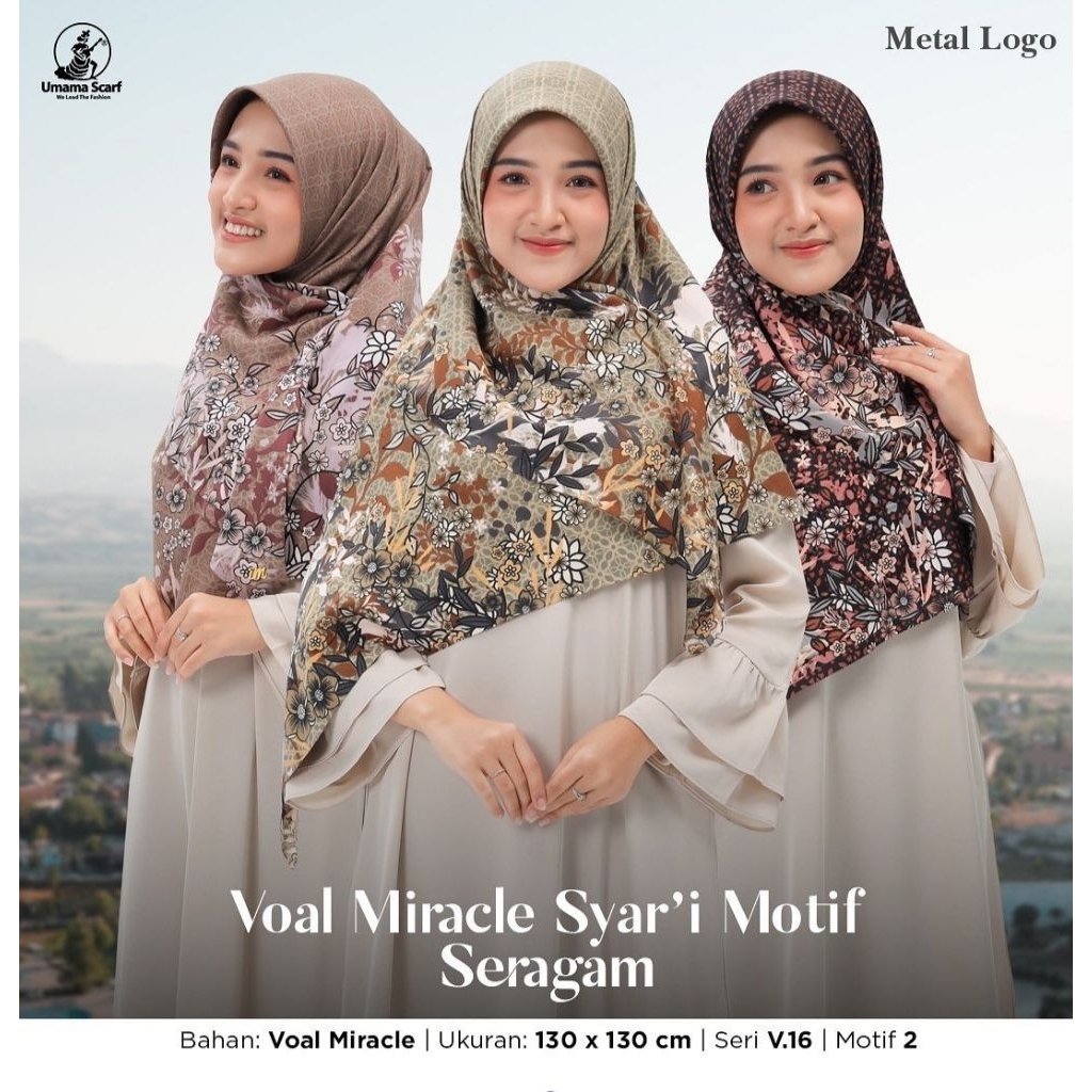 Jilbab Umama Voal Miracle Syari Kerudung Motif Jumbo 130x130 Hijab Segi Empat Premium Kemasan Pouch